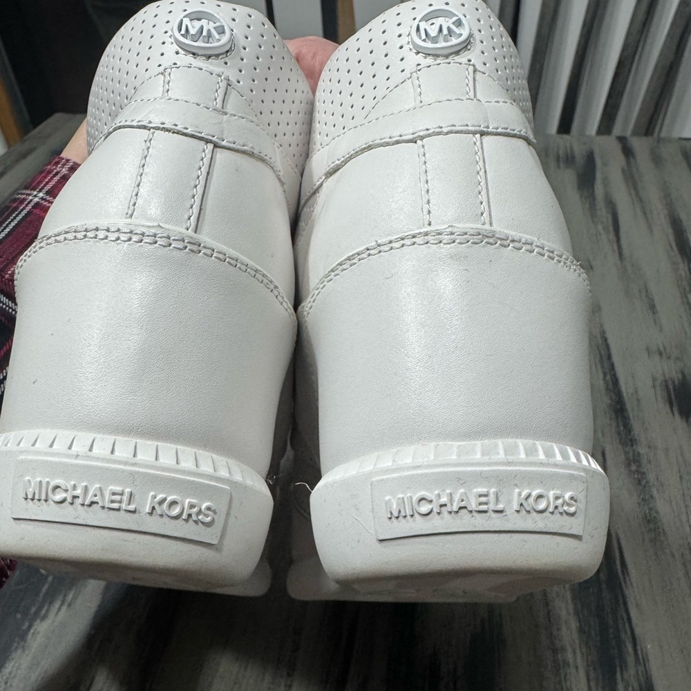 Michael Kors Women’s Nikko Optic White High-Top Hidden Wedge Sneakers Size 10 - Picture 7 of 12